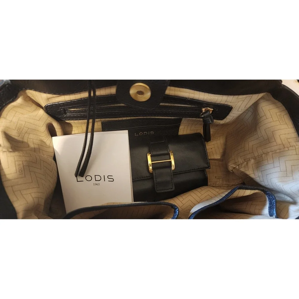 LODIS Genuine Leather Satchel Dome Crossbody Black Braided, Wallet & Dust Bag